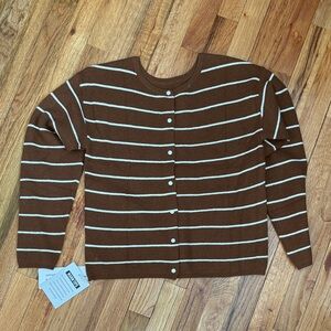 Brown and White Striped Cardigan